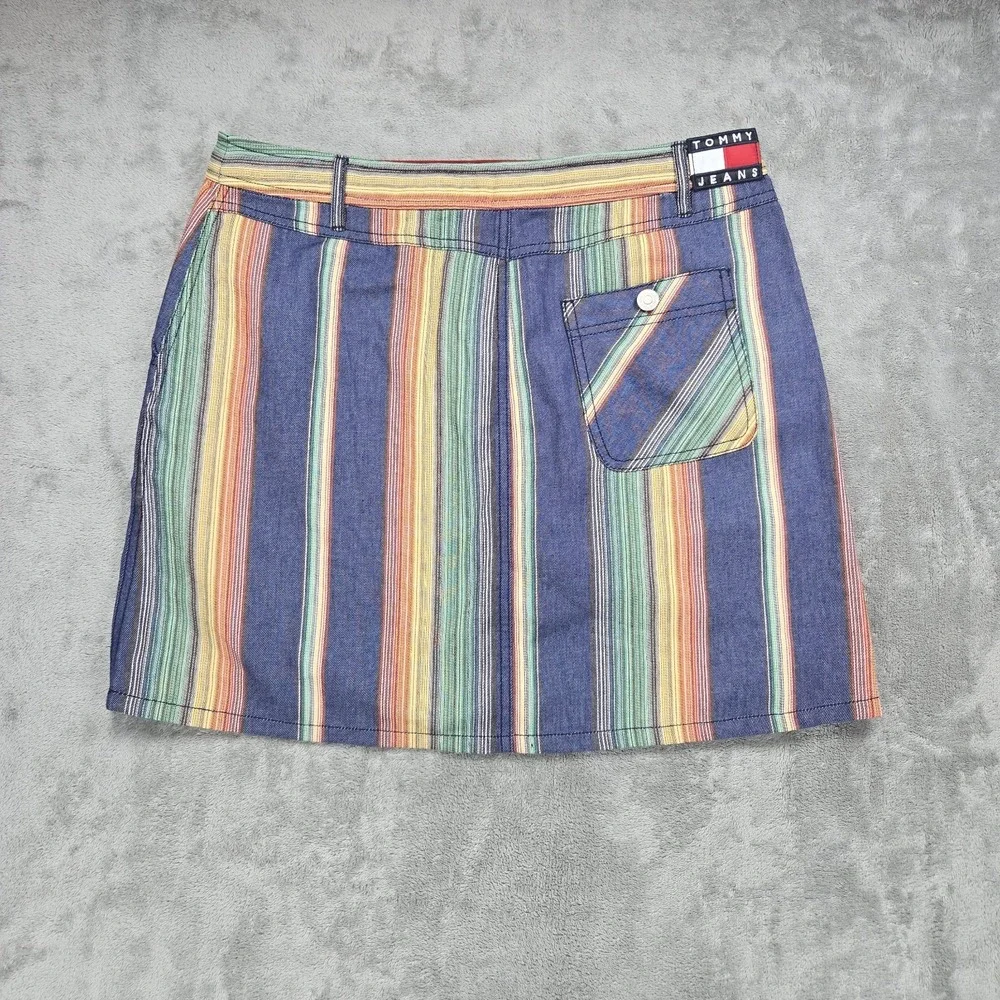 Tommy Jeans Striped Road Trip Women's Denim Mini Skirt Size 30 NWT Y2K